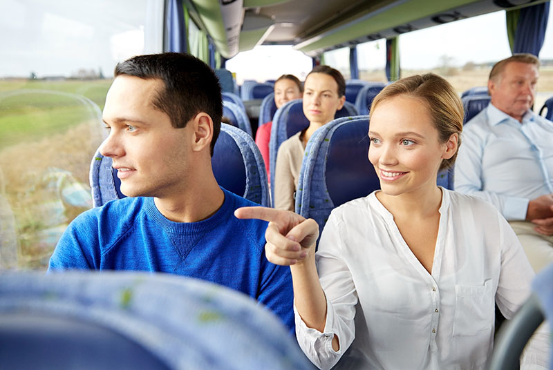 Happy passengers on a sightseeing tour