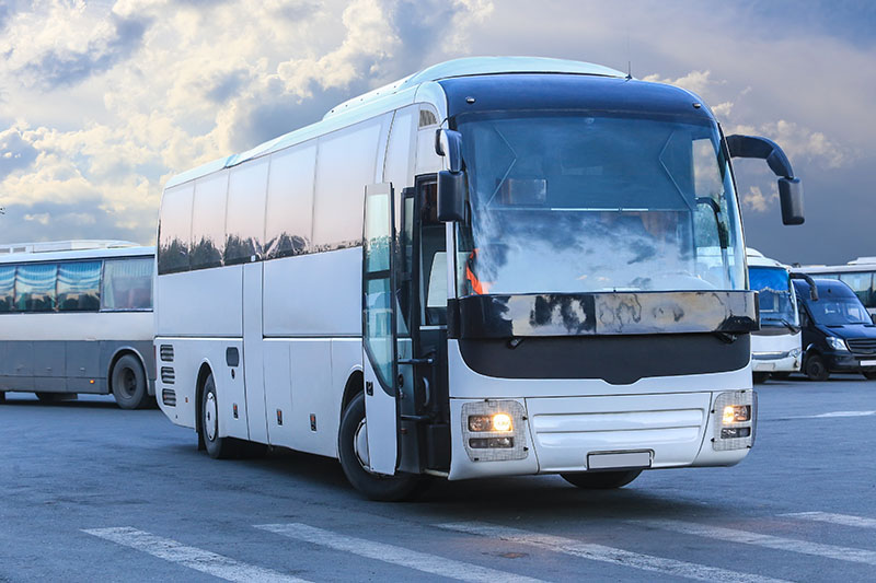 Tourist bus in parking lot
